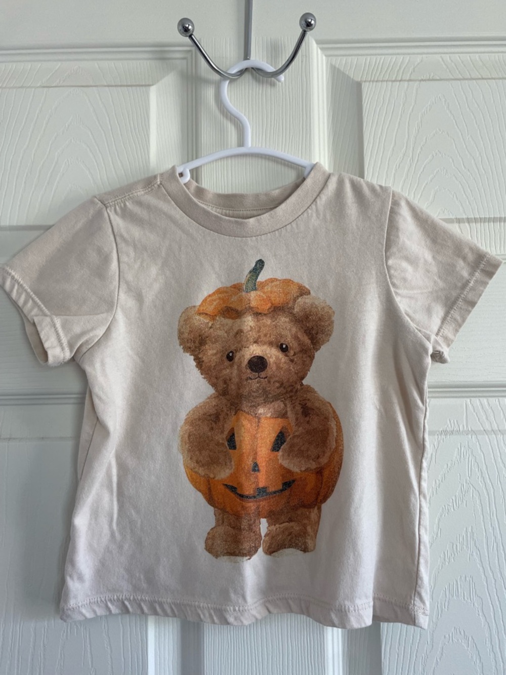 Kids Teddy Bear Graphic Tee Beige Cute Aesthetic Shirt Toddler Size 3T